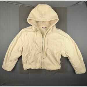 Urban Outfitters S Sherpa Lined Corduroy Hoodie Cream Zip Up Winter Jacket